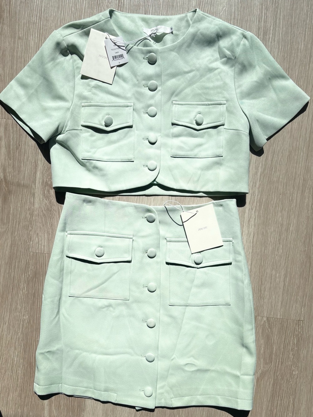 70°F/21°C Sage Crop Blazer + Mini Skirt Set | NWT |